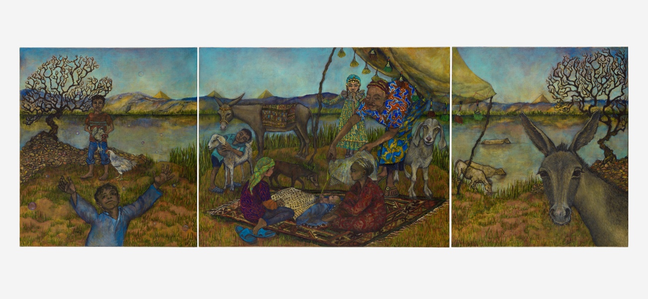 The Discovery of Baby Moses Triptych   Oil on canvas   80 x 250 cm